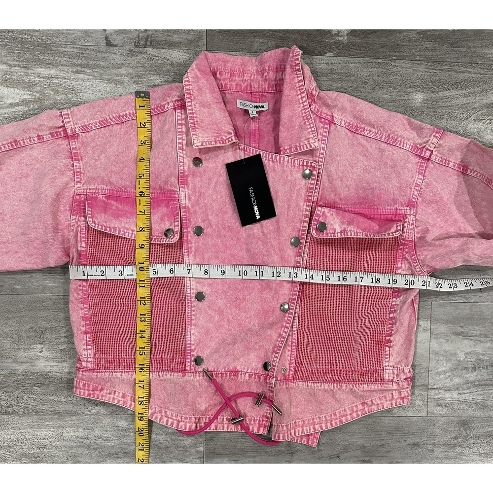Fashion Nova Womens Crystal Short Jacket Pink Size Small Snap Button Brand New - Picture 2 of 8